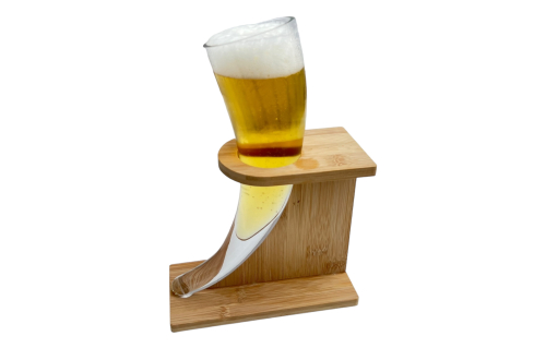 Horn Beer Glass with Wooden Stand, 17oz / 480ml Vessel Perfect Gift Horn Beer Glass with Wooden Stand, 17oz / 480ml Vessel Perfect Gift