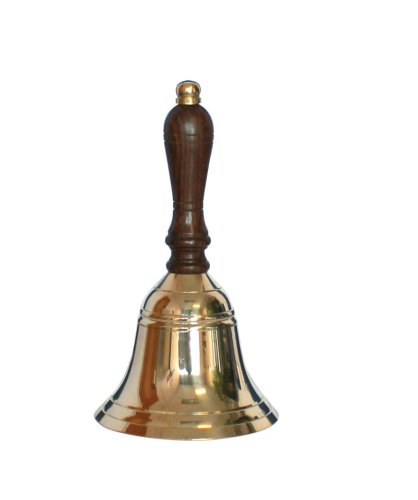Small Hand Bell, with Wooden Handle, Brass