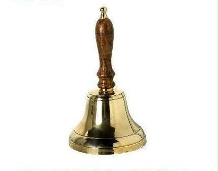 Large Hand Bell, with Wooden Handle, Brass