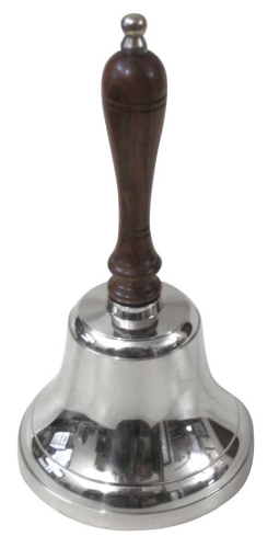 Hand Bell, with Wooden Handle, Chrome
