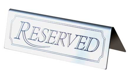 Table Reserved Sign, Stainless Steel, Set of 5