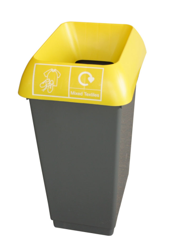50 Litre Recycling Bin Comp with Yellow Lid & Textiles Logo