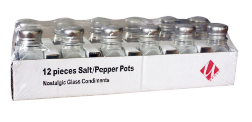 Glass Nostalgic Salt/Pepper Pot Stainless Steel Top Per Dozen